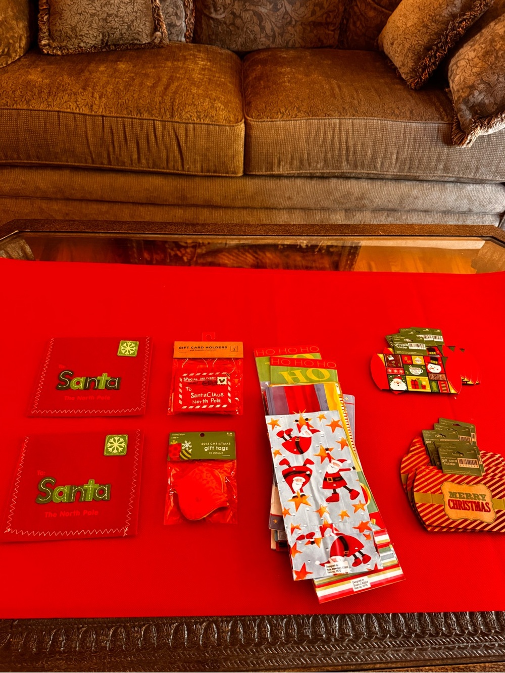 Santa envelopes with gift card holders, paper bags, and gift tags